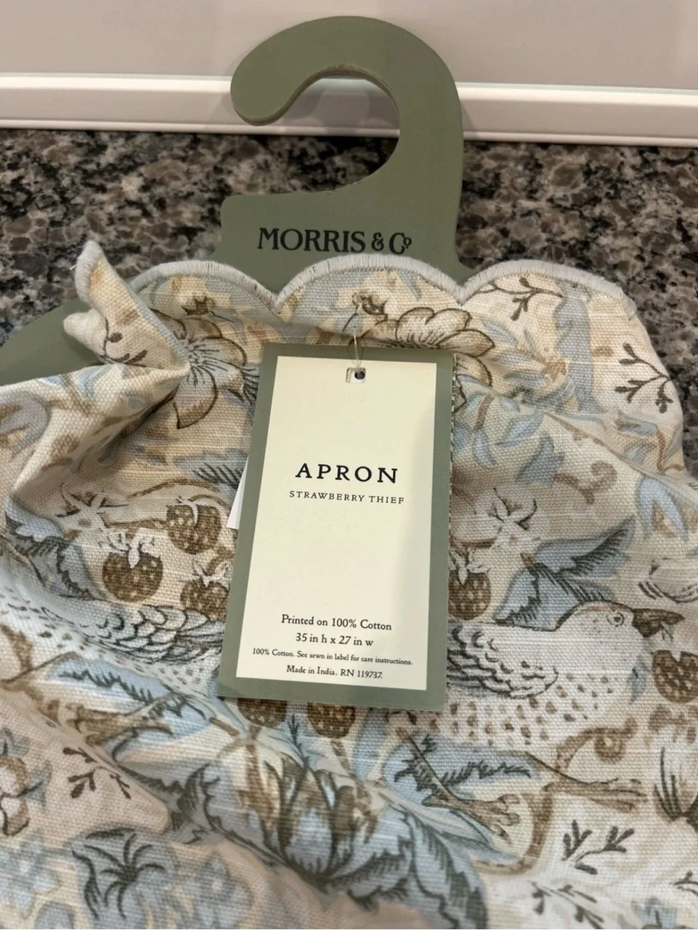 Morris & Co Strawberry Thief Blue Kitchen Chef Apron - 100% Cotton 35